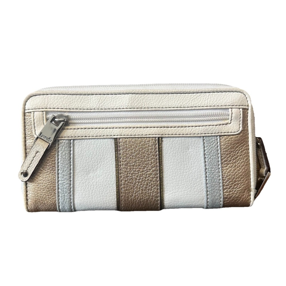 Tignanello Zip Around Wallet Rose Gold Silver Metallic White Leather Cards *READ - Picture 4 of 16